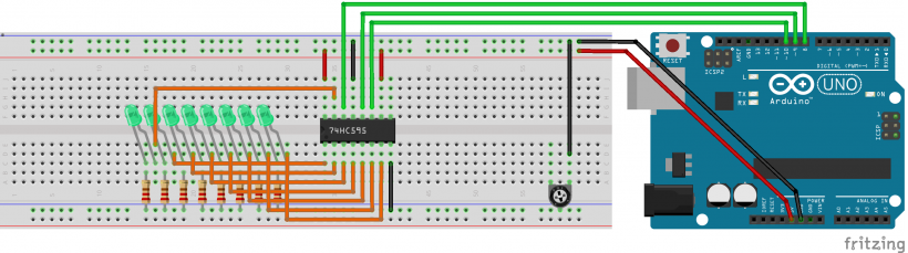 Tutorial Arduino 74HC595 v1 Controllare 8 led con uno Shift Register
