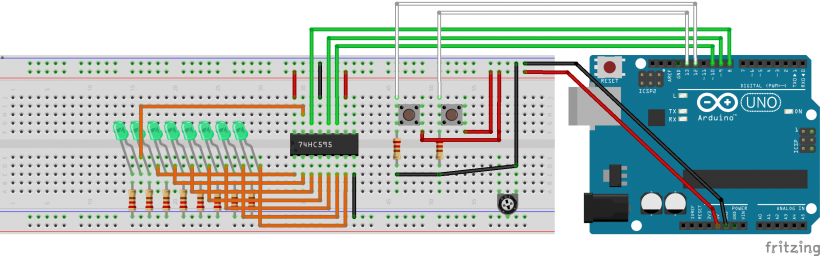 Push Button e 74HC595 su Arduino